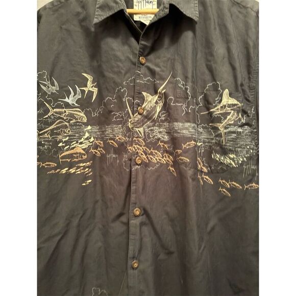 Guy Harvey Men's XL Navy Graphic Print Short Sleeve Button-Up Shirt - Picture 2 of 9